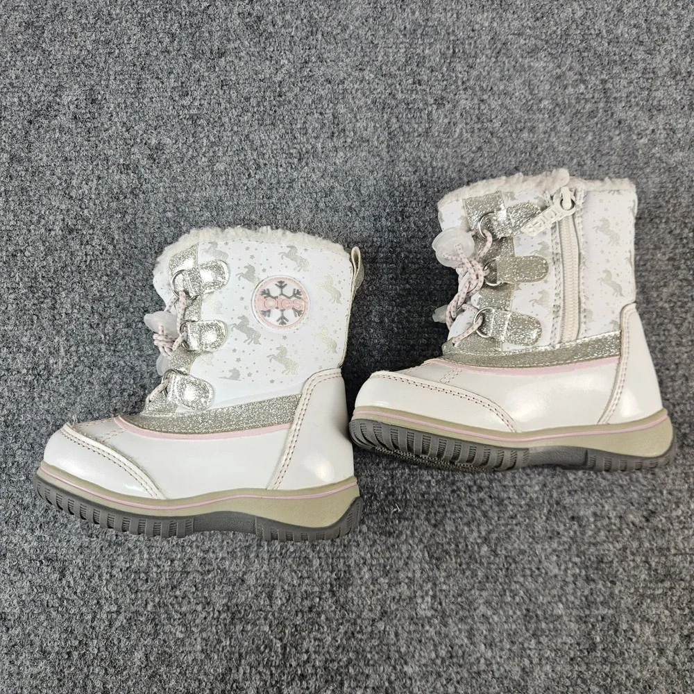 Totes Toddler Girls Bambawhite Unicorn Glitter‎ Snow Boots White Silver Size 7T